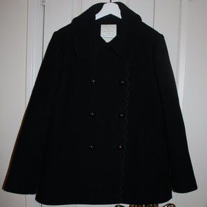 Kate Spade Black Scalloped  Pea Coat Size L